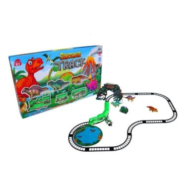 Imagem de Trem Elétrico Com Dinossauros de Brinquedo, Trenzinho, Ferrorama, 8 Trilhos Curvos, 6 Retos, 3 Dinossauros, Brinquedo Motorizado