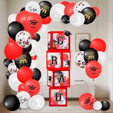 Imagem de Heyigrow Graduation Decorations 2025 107 Pcs Balloons Light Boxes Set Bachelor Party Supplies Photo Background for Collage High School Celebration (Red Set)