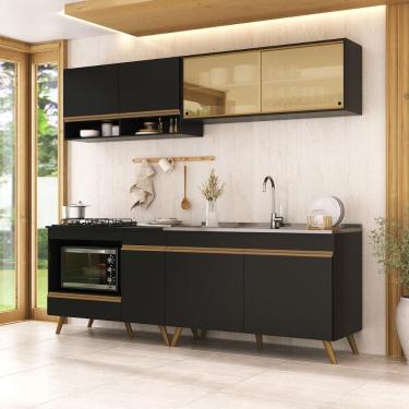 Imagem de Armário de Cozinha Modulada Compacta 225cm com Balcão para Cooktop Veneza Multimóveis MP2265