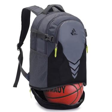 Imagem de Mochila de basquete esportiva leve 35L, mochila multifuncional para laptop, mochila esportiva e academia com compartimento inferior para bola, Black Gray