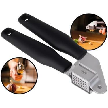 Imagem de Espremedor De Alho Amassador Aço Inox Triturador Manual Cozinha Cabo P