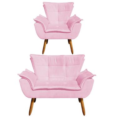 Imagem de Kit Namoradeira 01 Poltrona Opala Suede Rosa Bebê