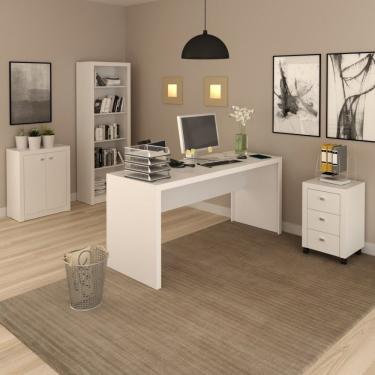 Imagem de Conjunto Home Office 4 Peças Com 1 Mesa 1 Balcão 1 Estante 1 Gaveteiro Espresso Móveis Branco
