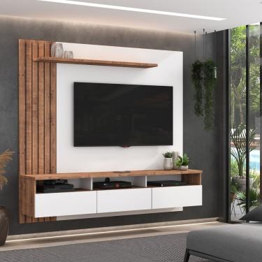 Imagem de Painel Para Tv Até 75 Polegadas 3 Gavetas Ripado Bp1066 Foscarini Solanum/branco