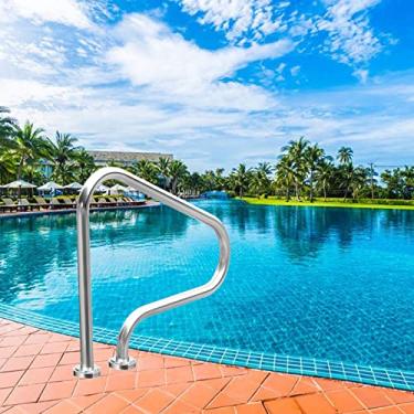 Imagem de Trilho de mão para piscina, capacidade de carga de 118 kg, corrimão de piscina com base de montagem rápida de flange, corrimão de aço inoxidável 304