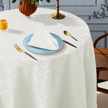 Imagem de VOOVA & MOVAS Toalha De Mesa Redonda Branca 1,82 M (70 Pol.) Para Mesas 1,52 (4 A 6 Lugares) - Algodão E Poliéster, Resistente Rugas Desbotamento, Lavável, Reutilizável, 1 Peça, Capa Circular Casame