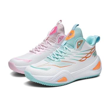 Imagem de Bolognifi Tênis de basquete neutro unissex cano alto antiderrapante luz noturna tênis de corrida resistente ao desgaste calçados esportivos Equipamento de basquetebol(Mandarin Duck,34 BR)
