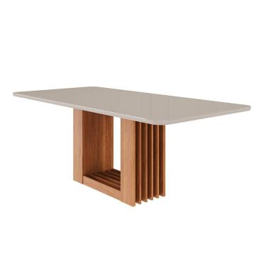 Imagem de Mesa de Jantar Retangular com Tampo de Vidro Ariela Off White e Cinamomo 210 cm