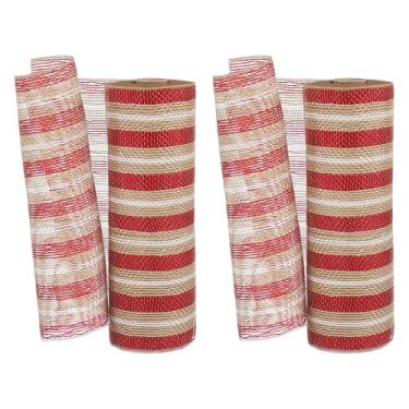 Imagem de PATIKIL 2 fitas decorativas de malha, 25,4 cm x 25,5 m, rolo de fita metálica para decoração de guirlanda de árvore de Natal, vermelho/branco