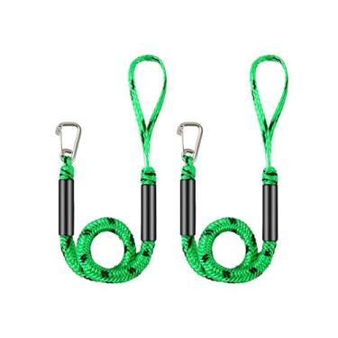 Imagem de 2 peças de linhas de doca elástica para barco, corda de amarração de 1,4 m para ancoragem se estende até 1,8 m, linha de amarração acessórios de barco cordas de ancoragem laços de doca PWC para barcos