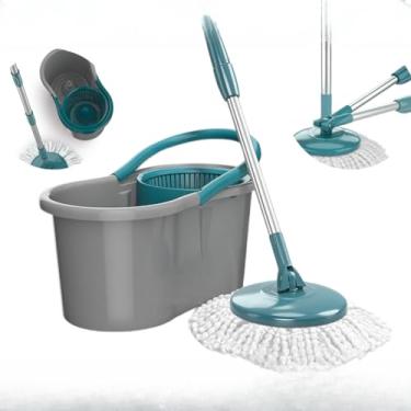 Imagem de Esfregão Giratório com Balde 8L - Kit Completo Limpeza 360° + Centrífuga Integrada(INOX)