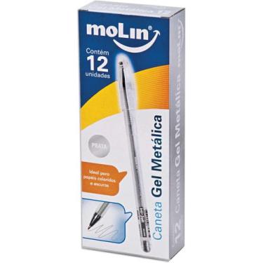 Imagem de Caixa com 12 Canetas gel Metalic 0,7mm. Prata Molin