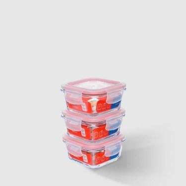 Imagem de Kit com 3 Potes de Vidro Herméticos Quadrados 320ml Invicta, Único