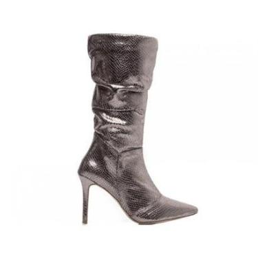 Imagem de Bota Prata Chic com Salto 9cm em Napa Croco-Feminino