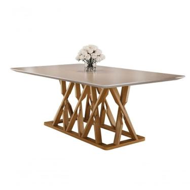 Imagem de Mesa De Jantar Moderna Madeira Maciça Com Vidro 2,0x1,0m - Quartzo - Harmonia Salas