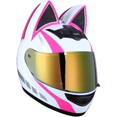 Imagem de Capacetes De Motocross Cool Girl Para Mulheres Com Orelhas De Gato, Certificado Dot Adulto Flip Up Visores Capacete Integral Scooter Offroad Crash Moped Street Unissex Capacete Mo, F, L(57~59cm)