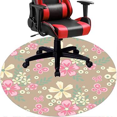 Imagem de Tapete de cadeira de escritório com flores, textura de flor, tapete de cadeira de mesa para piso de madeira de escritório em casa, protetor de piso de pilha baixa, redondo 119 cm