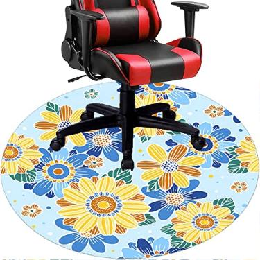 Imagem de Tapete de cadeira de escritório com flores, textura de flor, tapete de cadeira de mesa para piso de madeira de escritório em casa, protetor de piso de pilha baixa, redondo de 91 cm