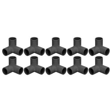 Imagem de 10pcs de 3 vias acessórios de tubo PVC Camiseta de plástico Connector de canto de cotovelo de 25 mm de diâmetro interno (Preto)