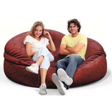 Imagem de Cadeira de pufe para adultos de 1,8 m, capa macia removível para quarto de adolescentes/meninas, poltronas fofas gigantes de chão redondo (sem enchimento, claret)