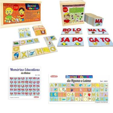 Imagem de Kit Educativo Alfabetização Dominó de Figuras e Letras + Jogo da Memória de Sílabas Carimbrás 4 anos