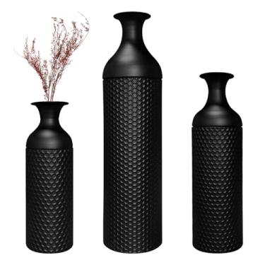 Imagem de QUTUNI Conjunto de 3 vasos pretos para o chão, vaso alto de metal para sala de jantar, quarto de estar