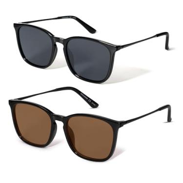 Imagem de VANLINKER Óculos de sol vintage quadrado polarizado masculino feminino clássico moderno retangular armação de metal óculos de sol VL9771, C1.3-preto + marrom, Medium