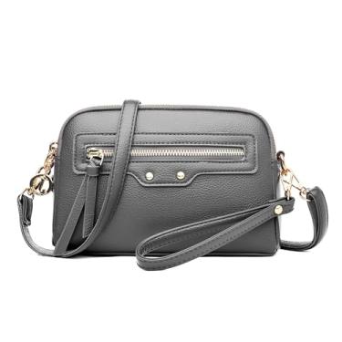 Imagem de LassZone Bolsa de ombro quadrada de couro PU feminina chique bolsa tiracolo bolsa feminina bolsa bolsa bolsa clutch moderna, Cinza