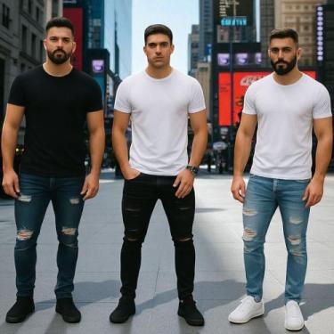 Imagem de Kit C/3 Calças Jeans Rasgadas Skinny Masculina Homem Slim 480 - IRON, 