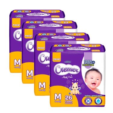 Imagem de Kit 4 Fralda Cremer Magic Care Tamanho M Pacote Jumbo 26 Unidades Descartáveis cada