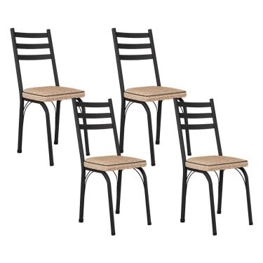 Imagem de Kit Com 04 Cadeiras 141 Preta Corino Rattan Artefamol