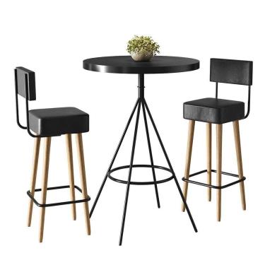 Imagem de Conjunto Mesa Bistrô Viena E 2 Banquetas Barcelona 96cm Preto - Salaone Preto