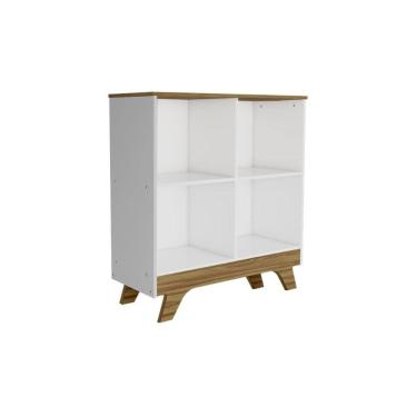 Imagem de Multiuso de Quarto Bebê Retrô 2869 c/ 4 Nichos Branco/Amendoa - Peroba