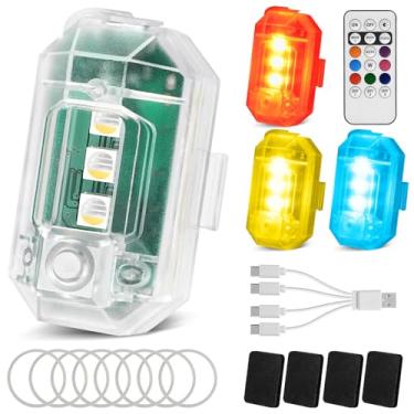 Imagem de Luzes estroboscópicas LED sem fio de alto brilho 10 m com controle remoto, 8 cores recarregáveis, luzes de LED anticolisão, RGB LED de aviso de emergência para carro, motocicleta, bicicleta, drone e