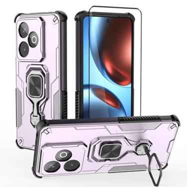 Imagem de CNPUTAO Capa para Oppo Realme GT7 Capa com suporte com protetor de tela de vidro temperado, capa de telefone híbrida de camada dupla anti-arranhões, roxa