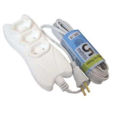 Imagem de Extensão Tripla 3 Tomadas 3 Metros 10a Branca - Pvc - Mectronic - MEC 