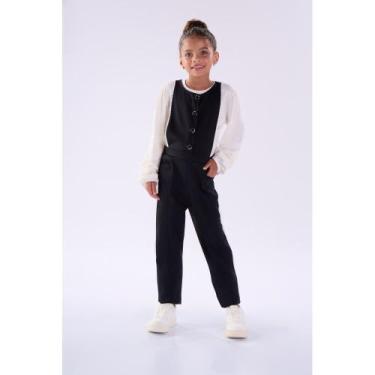 Imagem de Conjunto Kiki Xodó Blusa em Jacquard e Salopete em Ponto Roma - Preto/