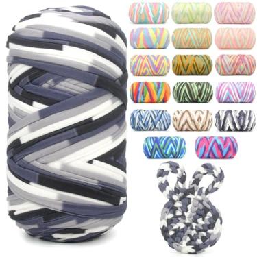 Imagem de Camiseta de 400 g para crochê, camiseta arco-íris, tecido elástico macio, grosso, grosso, fio de crochê para crochê, tricô iniciante, tricô à mão para bolsa/artesanato faça você mesmo/decoração de