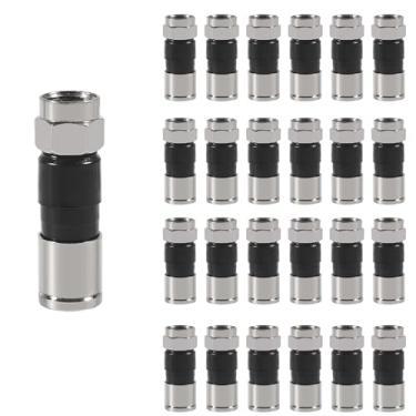 Imagem de 25 peças Conector de compressão RG6 tipo F conectores de cabo coaxial adaptador coaxial de antena reta (preto)