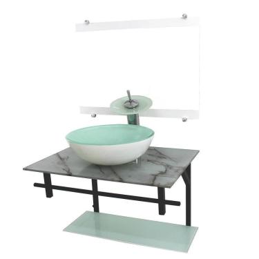 Imagem de Gabinete De Vidro 60Cm Ap Com Cuba Redonda Mármore Branco