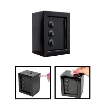 Imagem de Mini Cofre Cofrinho Reforçado Aço Segredo Notas Moedas Preto