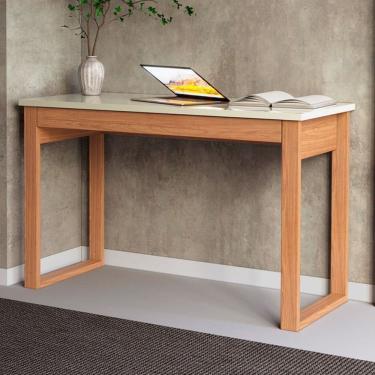 Imagem de Mesa Escrivaninha Industrial 1 Gaveta 100% Mdf Off White/Freijó F24 - Pradel