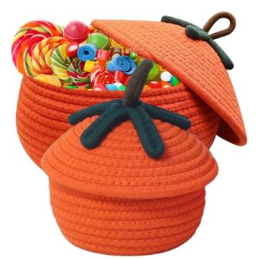 Imagem de Cesta de tecido de 2 peças com tampa, cesta de algodão à prova de poeira com alça para doces, lanches, frutas, brinquedos, cestas, com tampa