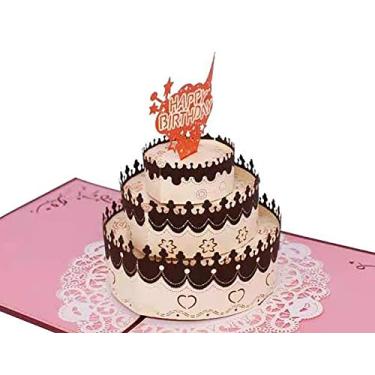 Imagem de AIT Cartões de felicitações pop-up para aniversário, cartão de agradecimento, bolo fofo 3D cartões de aniversário para mulheres homens, mãe pai, esposa marido filha vermelho