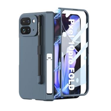Imagem de HAOMRIYL Capa para Google Pixel 10 Pro Fold, proteção total à prova de choque, com suporte ajustável para caneta, fecho magnético, capa de dobradiça, azul, dobra 10 Pro