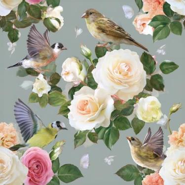 Imagem de ZHENNEHZ Papel de parede vintage Rose Birds Peel and Stick, papel de parede autoadesivo floral branco e rosa para móveis de quarto, papel de parede removível 43,9 cm x 299,7 cm, 14,5 pés quadrados