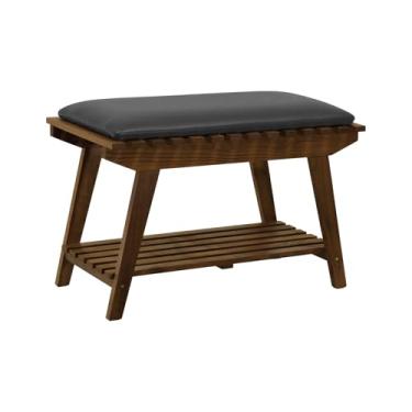 Imagem de Banco/Sapateira 1 Prateleira Summer 70cm Madeira Imbuia Maciça - Stain Imbuia/Estofado Corano Preto