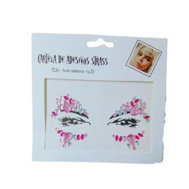 Imagem de Adesivo Para o Rosto Strass Rosa Cristal "Modelo 1" Festas Carnaval - 