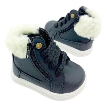 Imagem de Botinha Sapatinho Infantil Unissex Menino Menina Com Pelinhos Preto, 1