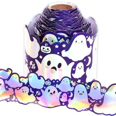 Imagem de Fancy Land Borda de quadro de avisos fantasma de Halloween 1,8 m rolo de acabamento de borda de fantasma holográfico assustador para decoração de sala de aula a laser, quadro-negro, porta de